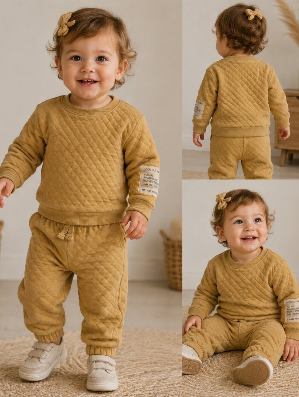 Easy Peasy 18M Toddler 2-Piece Quilted Sweatsuit Set Spiced Mustard Cotton Blend